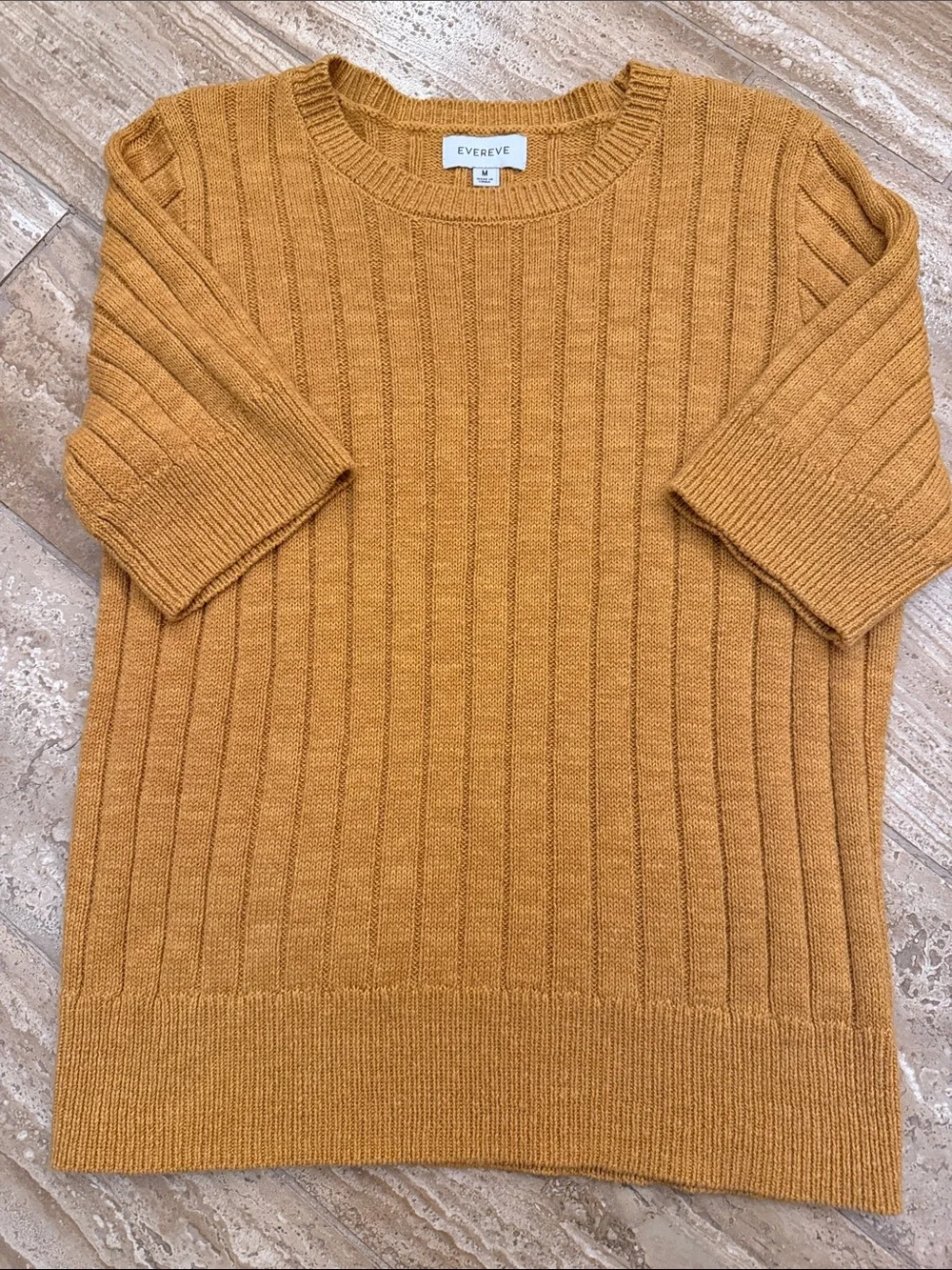 Evereve Ribbed Short-Sleeve Sweater Gold Mustard Medium
